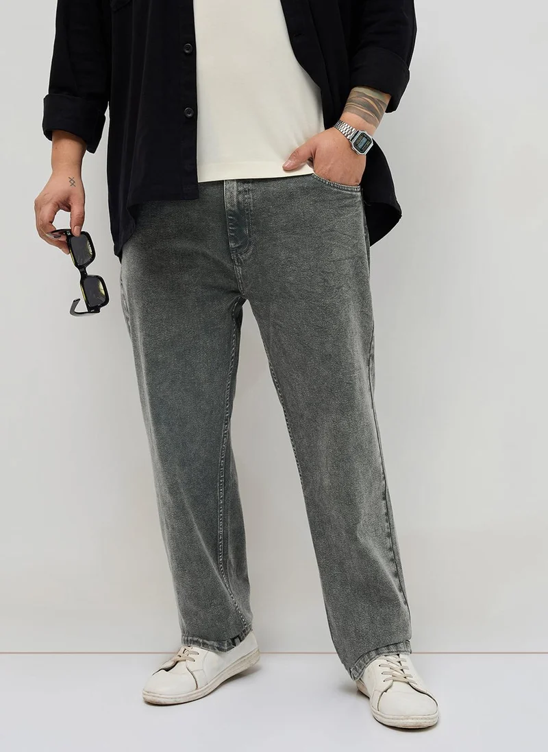 أوربانو فاشن Urbano Plus Men's Grey Regular Fit Heavy Washed Denim Jeans Stretchable